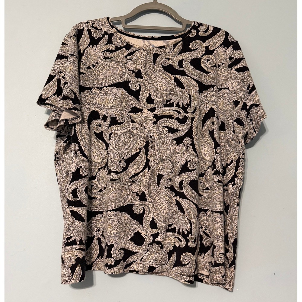 Croft & Barrow The Classic Tee Women's 2X Black White Paisley Shirt 2258